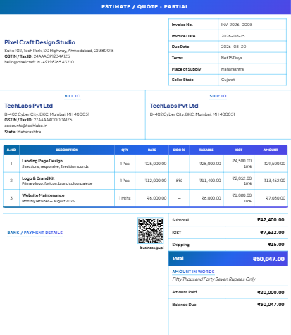 Credit note format example referencing the original invoice number