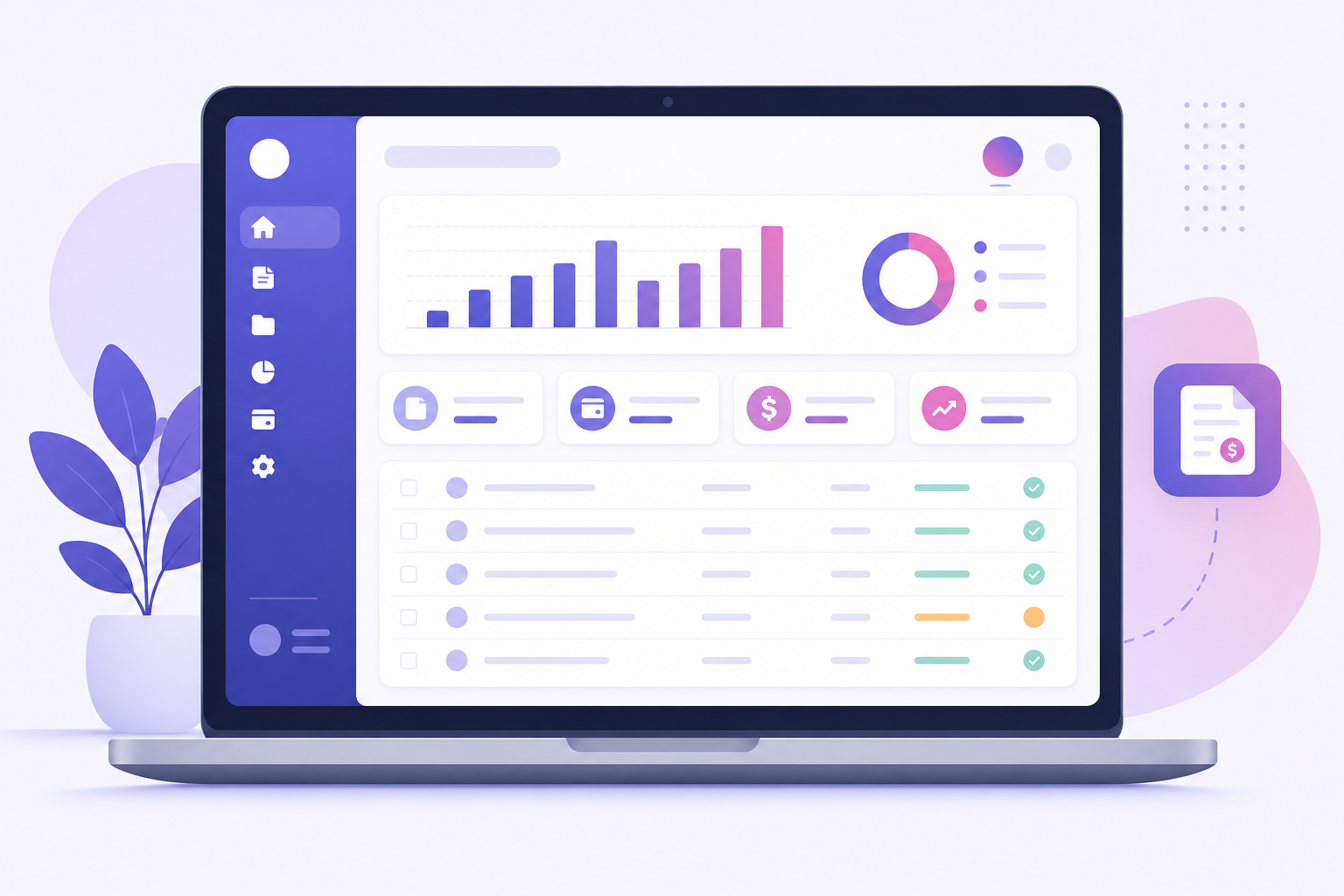 Billing dashboard showing cloud invoices, payment status and client outstanding